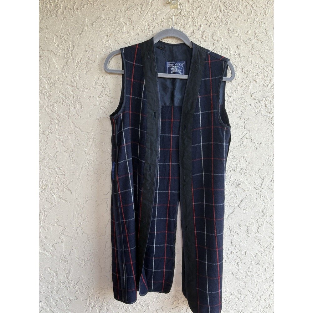 Burberrys Black Red Check Plaid 100% Wool Womans Long Vest 42 Inch Chest Vintage